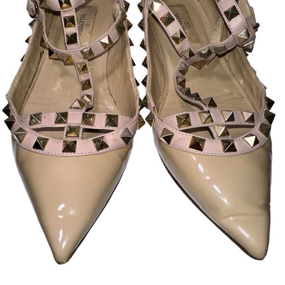 Valentino Garavani Rock Stud ankle wrap flats. Nude beige tan. Size 36 1/2 - Picture 6 of 16